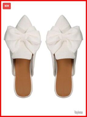 Women's Pointed Toe Bow Mules Backless Loafers Slide Shoes Flat Heels
